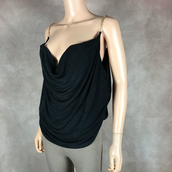 WEAREVER Chain Strap Black Draped Party Top Plus Size 3X - Picture 2 of 8